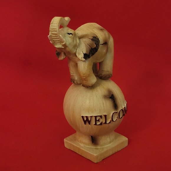 VTG Wooden Welcome Elephant  Raised Trunk Standing on a Ball Figurine Home Decor - Picture 14 of 14